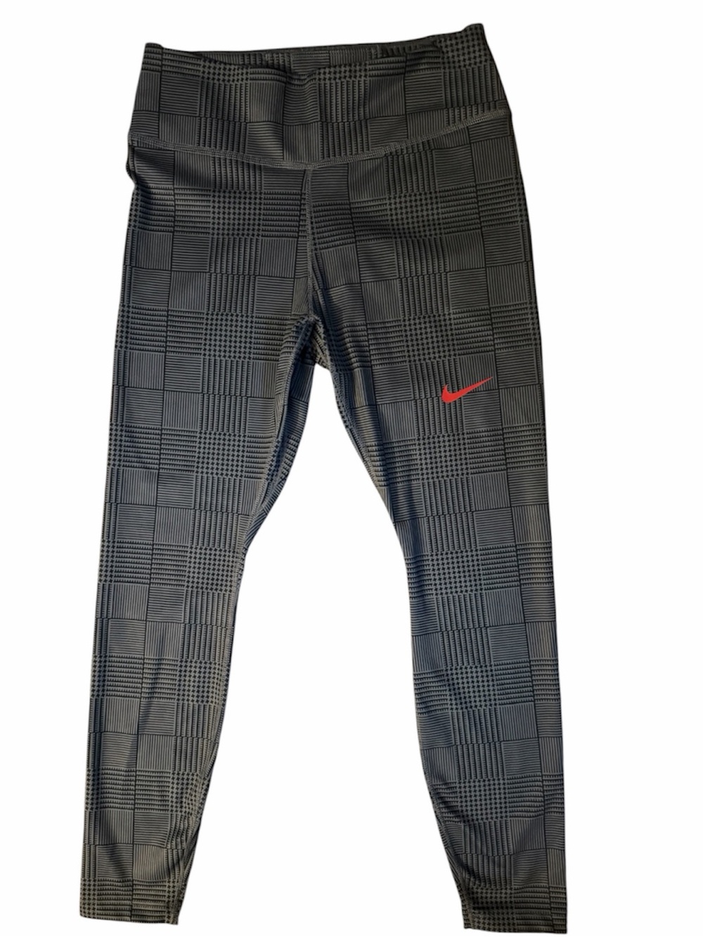 Nike Black Plaid Leggings with Red Swoosh
